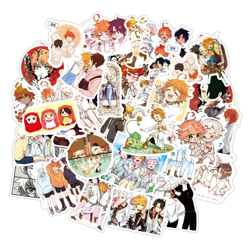 10/30/50 unids/pack anime japonés el prometido nunca jamás calcomanías para cuadernos de ordenador de monopatín teléfono móvil de dibujos animados