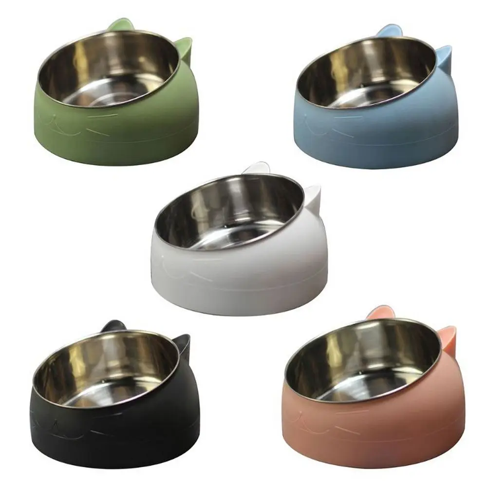 Cat Dog Bowl 15 Degrees Raised Stainless Steel Cat Bowls Safeguard Neck