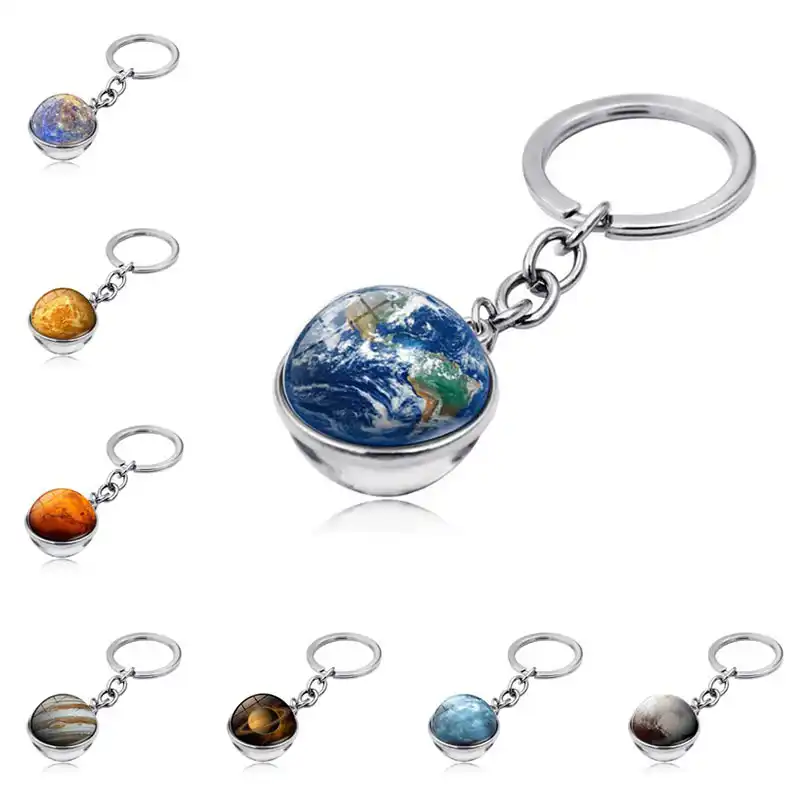 Solar System Planet Galaxy Nebula Keychain Pendant Double Side Glass Ball Gifts