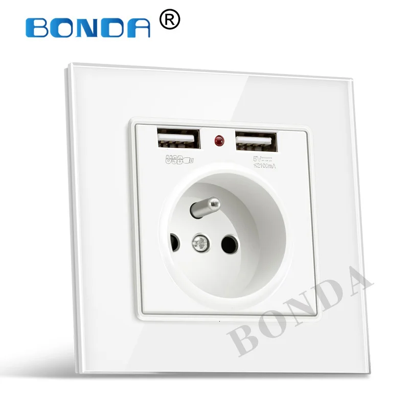 Штепсельная Вилка европейского стандарта с usb разъемом стеклянная штепсельная