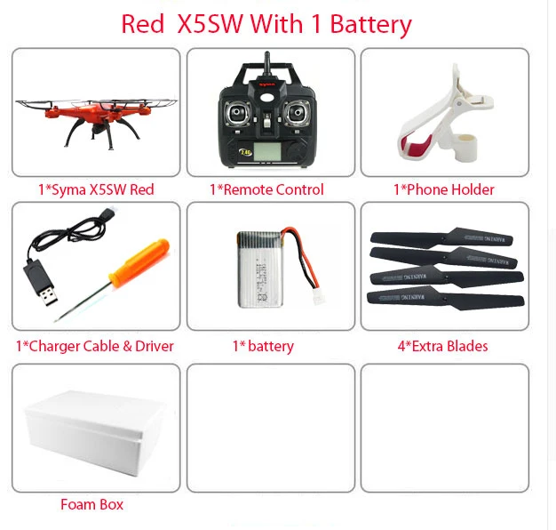 SYMA X5SW/X5SW-1 WI-FI, беспилотные летательные аппараты с видом от первого лица Камера «Безголовый» Мультикоптер 6-ось в режиме реального времени мини Дрон лучший подарок для детей RC вертолет - Цвет: Red Foam Box 1B