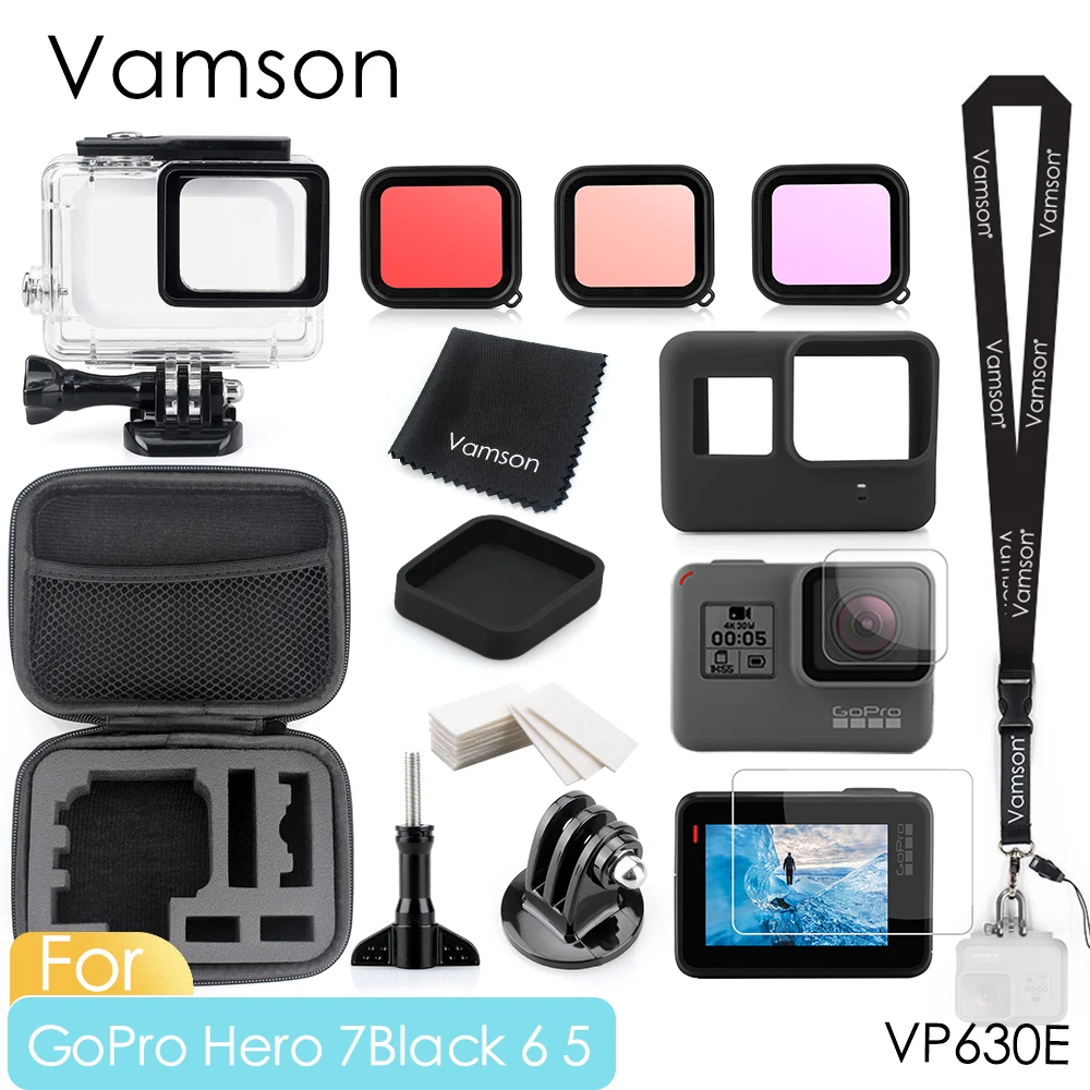 Водонепроницаемый чехол Vamson для Gopro Hero 7 6 5 черный защитный дайвинга 60 м набор