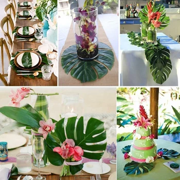 

Beautiful Artifical Leaves Cloth 1 Set 24/36/48/60pcs Hawaiian Jungle Themed Party Aloha Luau Beach Table Decoration Summer