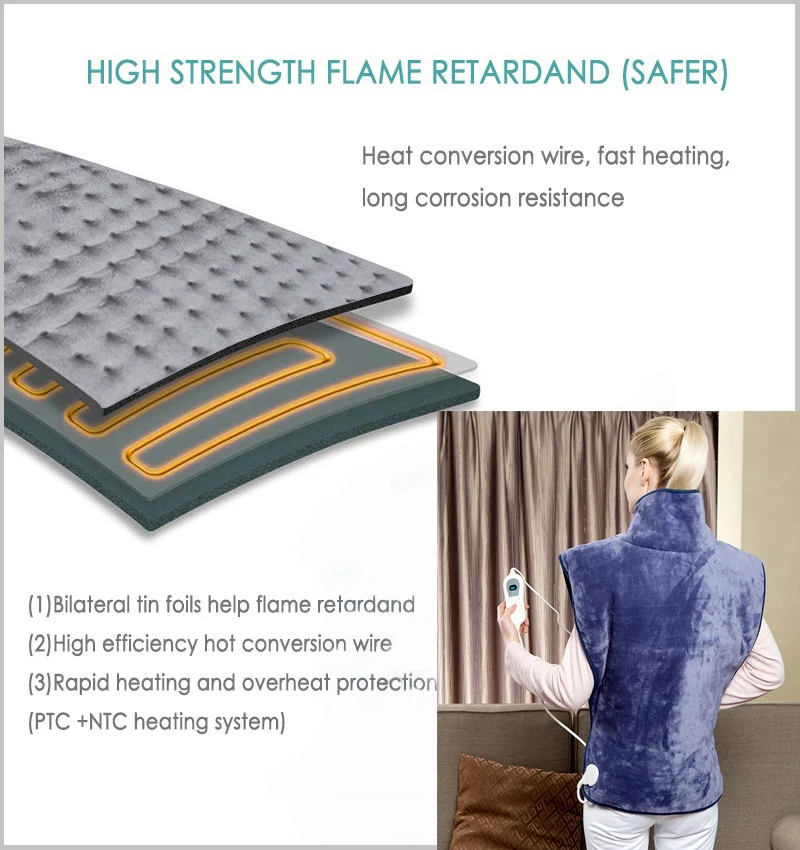 Bellavie 220V EU Plug Extra Large Size 60*90cm Microplush Electric Heating Pad Wrap Back and shoulder Pain Relief Heat Therapy