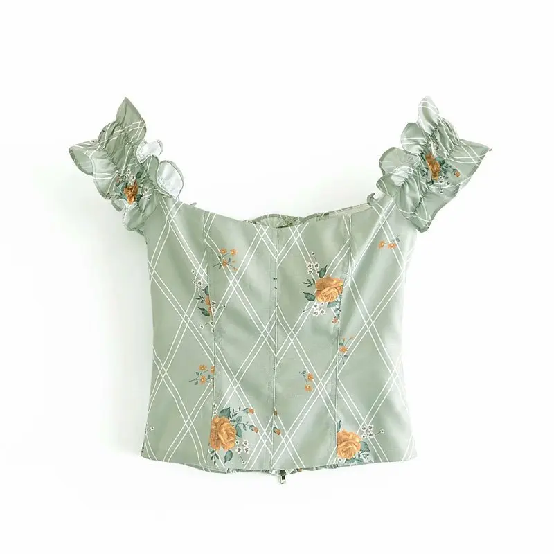 

French vintage plaid print cropped jacket with agaric hem