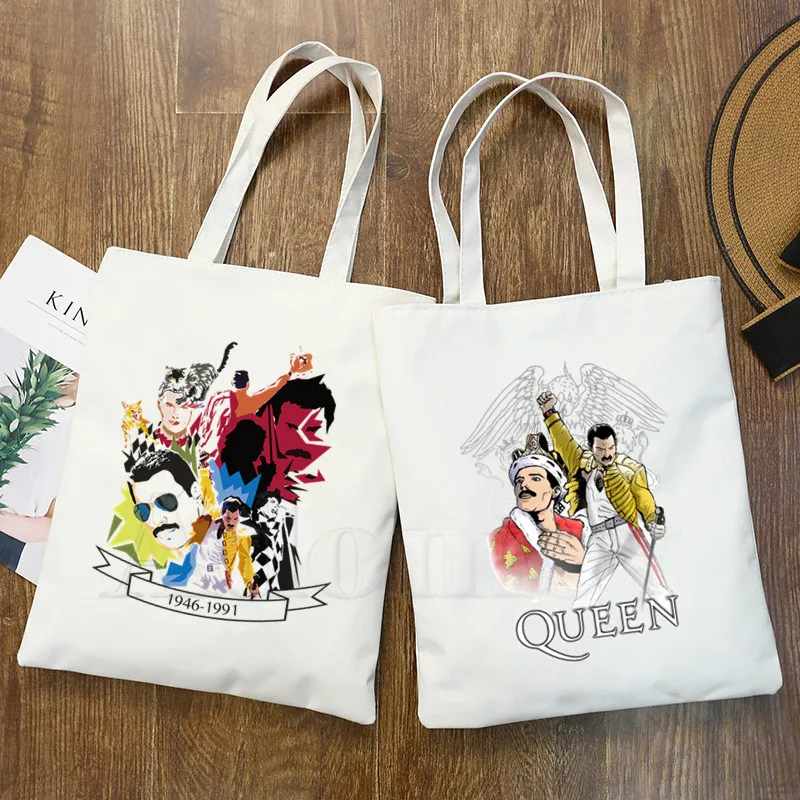

The Queen Band Freddie Mercury Print Reusable Shopping Bag Women Canvas Tote Bags Printing Eco Bag Cartoon Shopper Shoulder Bags