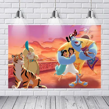 

Aladdin Jasmine Princess Backdrop for Photo Studio Turquoise Purple Girls Birthday Party Backgrounds Custom 7x5FT Vinyl