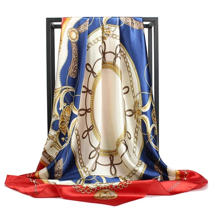 C801 Атласный, Шелковый платок Роскошная брендовая Мода Foulard Femme квадратные женские шарфы шаль 90*90 см платок большой бандана - Цвет: C801