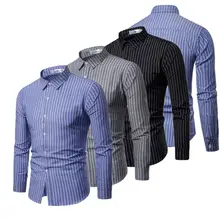 Модная мужская Осенняя Повседневная приталенная рубашка, рубашки с длинным рукавом, топы, футболки
