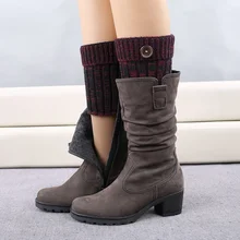 Теплые зимние модные женские теплые носки на короткой пуговице, декоративные теплые акриловые вязаные носки с манжетами, аксессуары для обуви 1