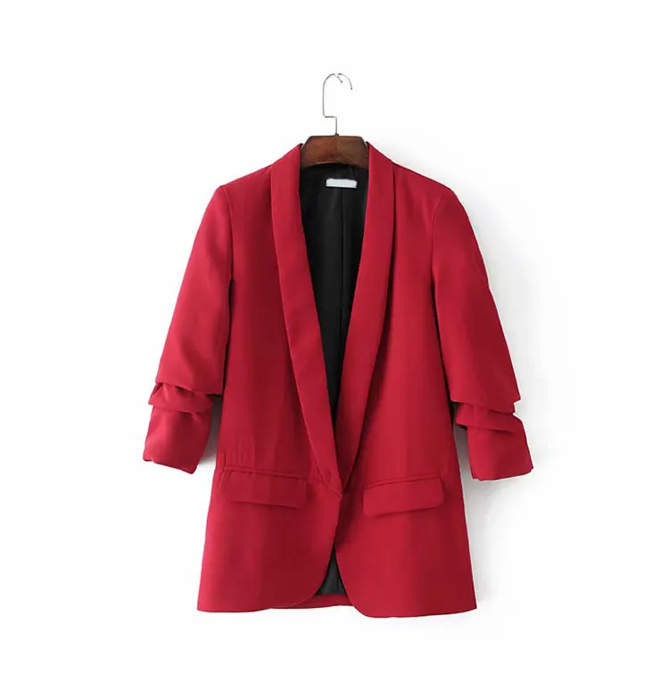 Cthink three quarter sleeve female blazer no button solid color six jacket suits most fashionable autumn girls jacket coat - Цвет: Красный