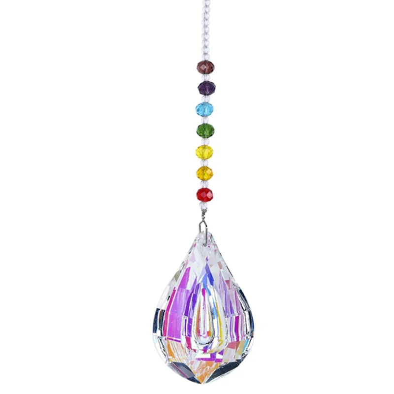 1PCS Colorful Water Drop Crystal Prism Pendant Rainbow Chandelier Pendant Decoration Crystal Bead Curtain Car Decoration