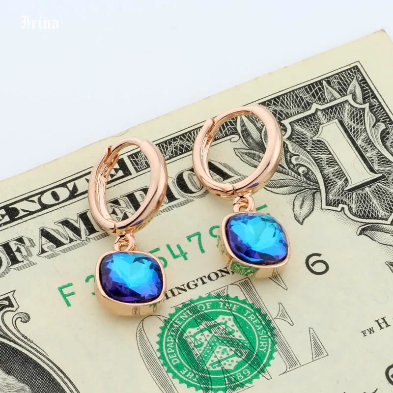 High Quality Fashion Trendy Colorful Square Crystal 8*8mm Drop Earrings 585 Rose Gold Color Earrings For Women Wedding Party