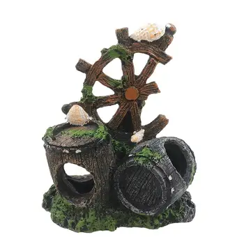 

Resin Home Aquarium Ornament Vintage Wind Wheel Wine Bucket Resin Habitat Hiding Cave Fish Tank Tank Aquarium Decoration