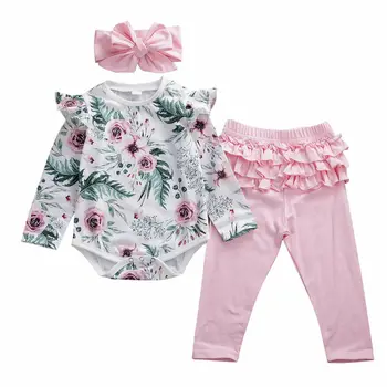 

2020 Spring Toddler Infant Newborn Baby Girls Ruffles Floral Long Sleeve Tops Leggings Long Pants Suits Girls Clothes 0-24M