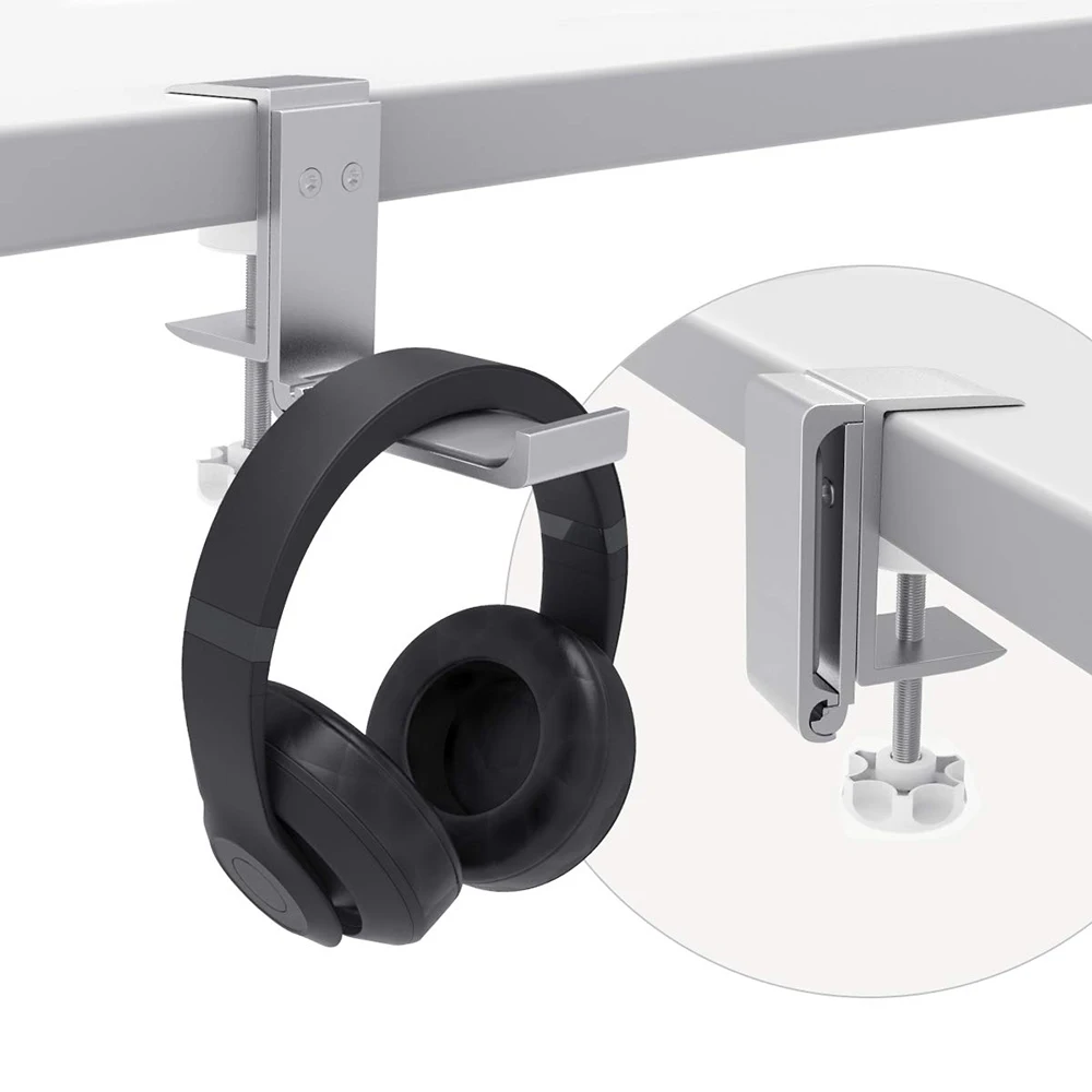 

Universal Headset Hanger Headphone Hook Holder Desk Mount Stand Aluminum Alloy with Foldable Clamp Supports Horizontal Vertical