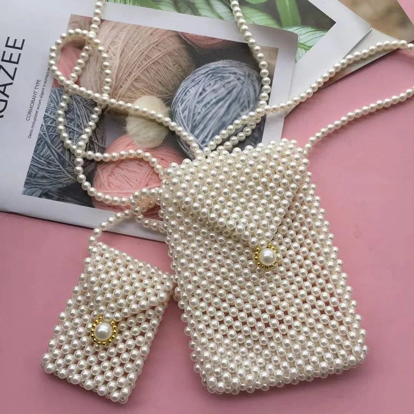 

INS Celebrity Style Pearl Mini Square Sling Bag Women's Retro Vintage Shoulder Bag Pearl Mobile Phone Bag
