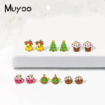

2019 Fashion Acrylic Earrings Cartoon Christmas Star Dessert Donut Pattern Epoxy Resin Earrings Christmas Gifts for Girls