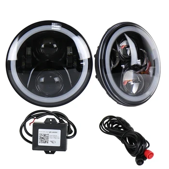 

7.62 cm Round LED Bulb with Halo Angel Eye DRL for Jeep Wrangler JK TJ CJ 1997 - 2016 with Bluetooth Remote Function LED Driving