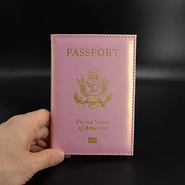Personalised leather USA Passport Cover Customized Travel Passport holder American Wallet Covers for Passports us passport Pink
