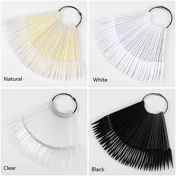 

40pcs Stiletto False Nails Tips Natural Black Chart UV Gel Color Practice Display Fake Nails Faux Ongles For Manicure Tools
