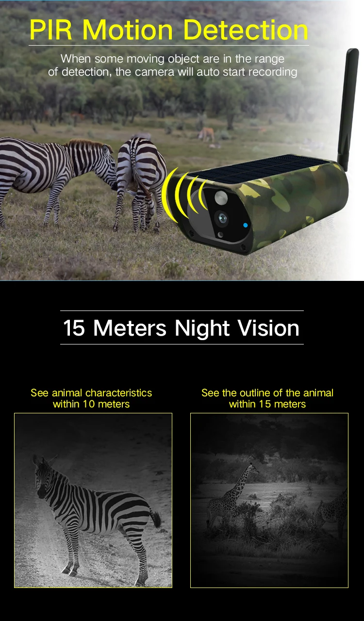 Wireless 1080P 2.0M Solar Battery Power Waterproof Outdoor Surveillance Security 4G Network Video Hunting Camera SD Recording