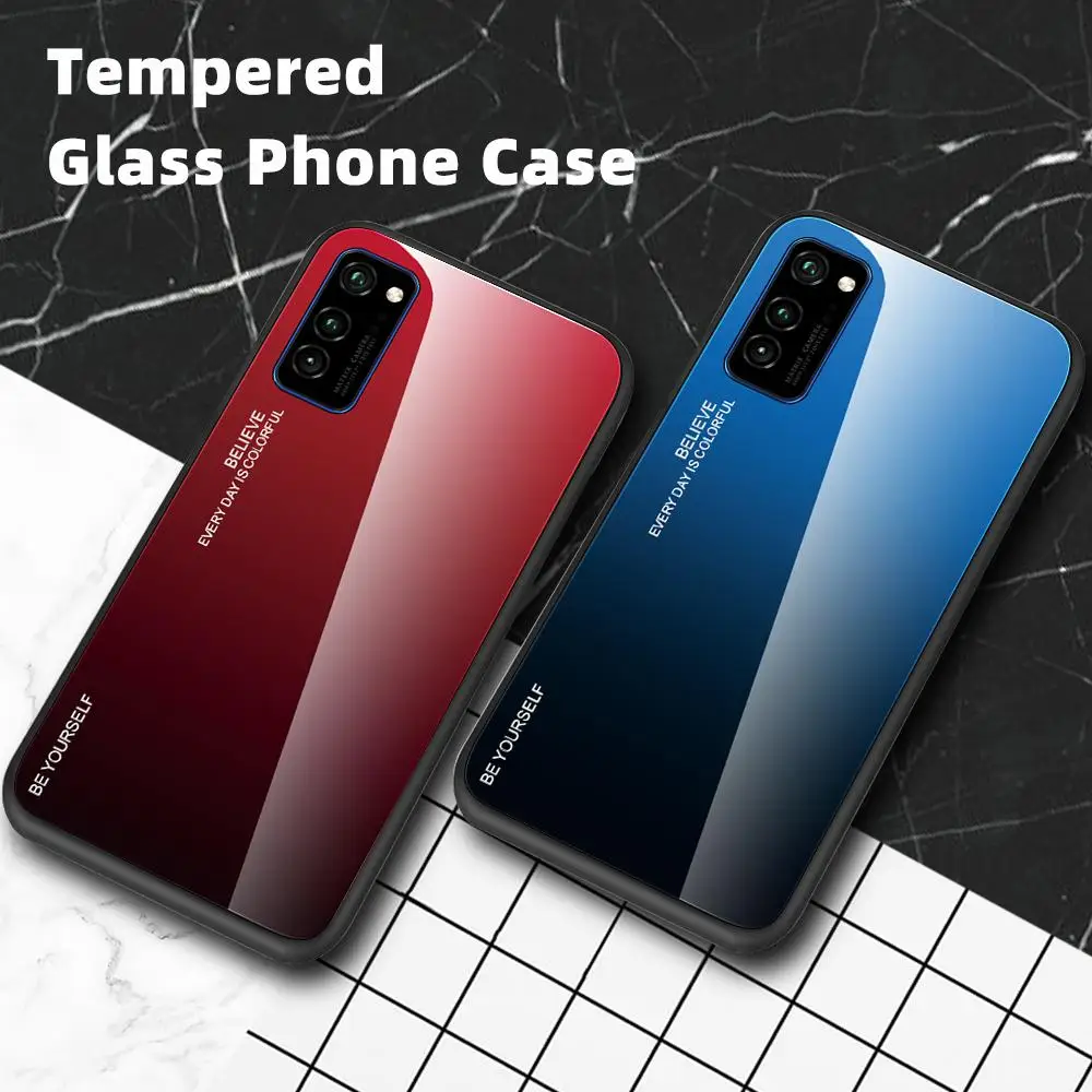 Gradient Tempered Glass Phone Case For Huawei Honor V30 Pro View 30 Protective Cover Capa View30 V30Pro | Мобильные телефоны и