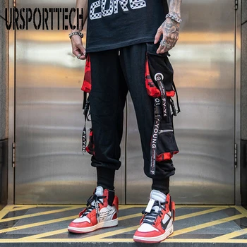 Hip Hop Joggers Men Letter Ribbons Cargo Pants Pockets Track Tactical Casual Techwear Male Trousers Sweatpants Sport Streetwear 1