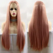 Розовый цвет, длинные прямые синтетические 13*4, парик на кружеве, термостойкие волокна, волосы без части, натуральные волосы для женщин, вечерние парики
