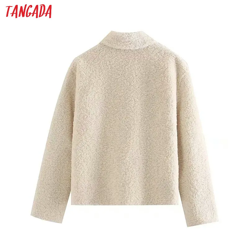 Tangada женское короткое стильное белое плюшевое пальто зимнее женское пальто больших размеров винтажное пальто с длинным рукавом 4M133