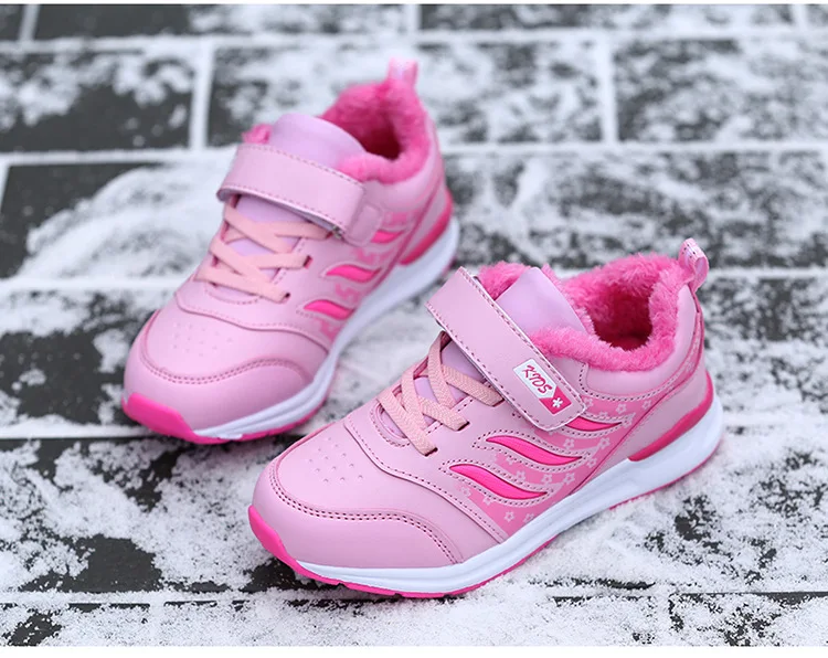 Winter New Girls Sneakers Plus Velvet Thickening Warm Children Sports Shoes Slip Leather Kids Sneakers School Running Shoes