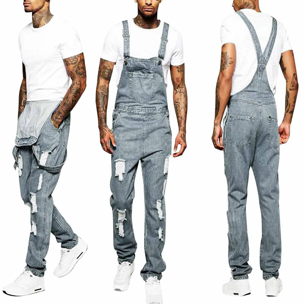 

Mens Hole pocket Jeans Overall Jumpsuit Streetwear Overall Suspender Pants subjoin Letter Print Short Sleeve T-Shirt Top M0920