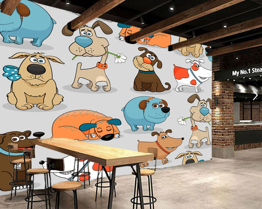 Пользовательские papel де parede infantil, мультфильм собака элемент настенной росписи для гостиной спальни обои-фон для декорирования