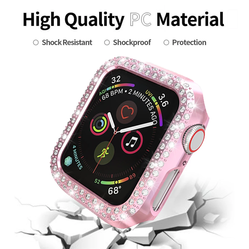 Чехол для часов с двумя алмазами для apple watch 5, 4, 3, 2, чехол 38 мм, 42 мм, 40 мм, 44 мм, защитный чехол для экрана для iWatch Series 5, 4