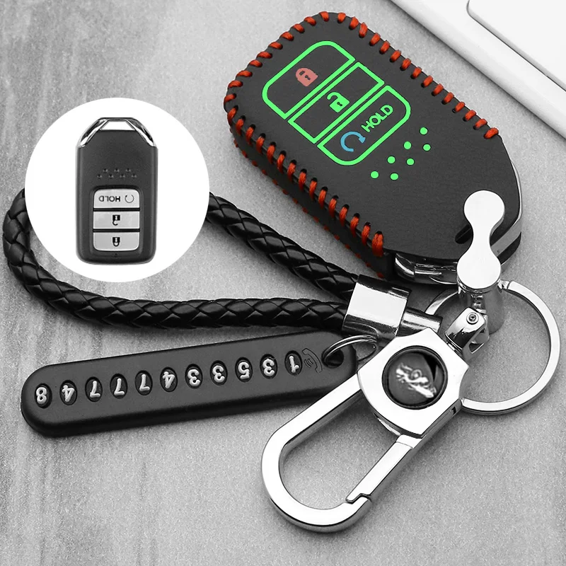 

Leather Car Key Fob Pocket Cover Case For Honda Civic CR-V HR-V Accord Jade Crider Odyssey 2015 - 2018 Remote Protector