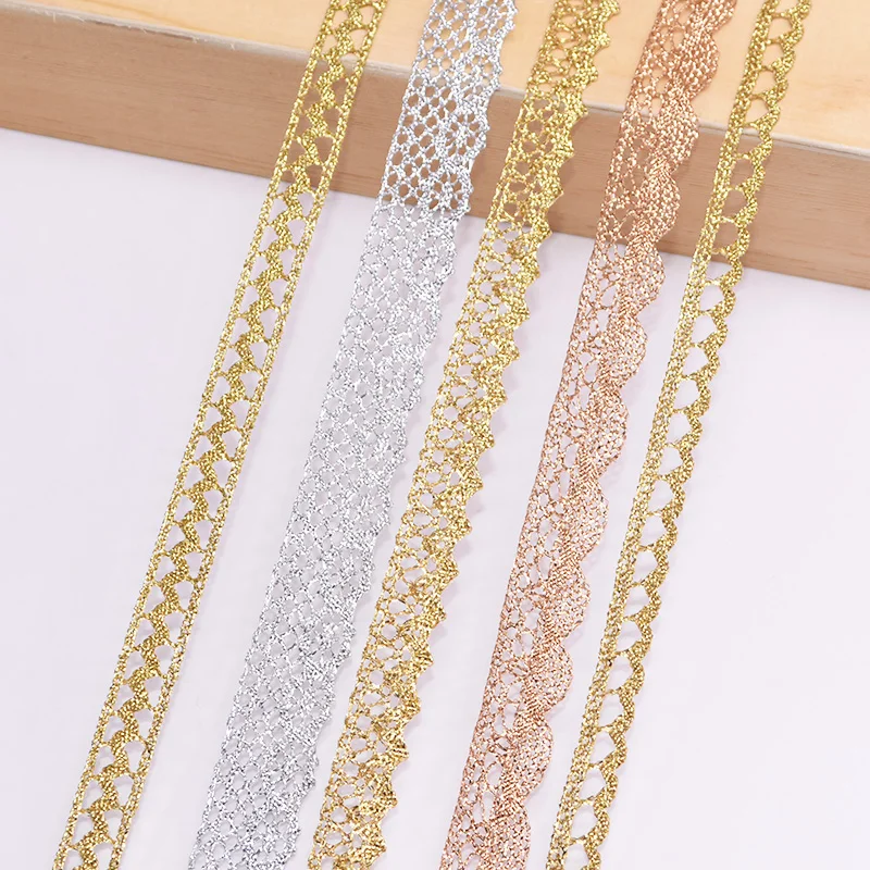 8mm 10yards/lot Gold Silver Lace Trims Ribbon Tape DIY Wedding Scrapbook Crafts Handmade Patchwork Clothing Accessories 
