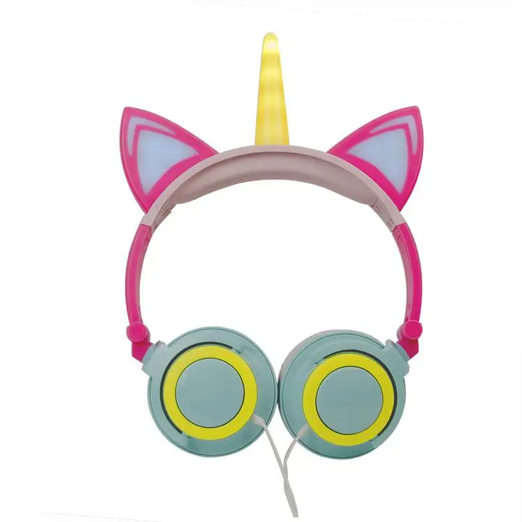 Cute Kids Cat Ear Wired Foldable Earphones Cat Ear Flashing LED Kids Headphones for boys and girls