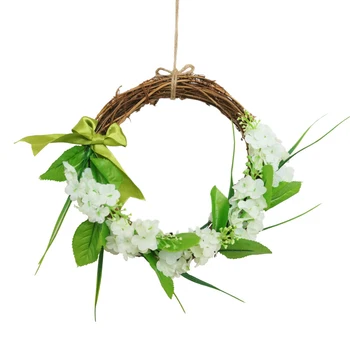 

White Hyacinth Wreath Simulation Flower Home Decoration Wreath Wedding Decoration Simulation Rattan Circle Wall Mount