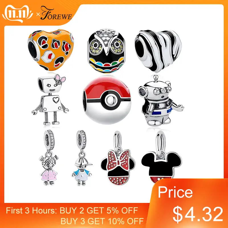 Authentic 925 Sterling Silver Pikachu Pokeball Pokemon Red Enamel Bead Charm Fit Original Pandora Charm Bracelet Jewelry Making