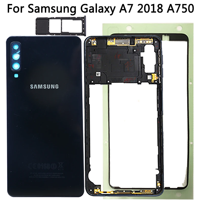Для samsung Galaxy A7 A750 Задняя крышка батареи+ средняя рамка+ футляр для сим-карты Замена A750 полный корпус крышка батареи