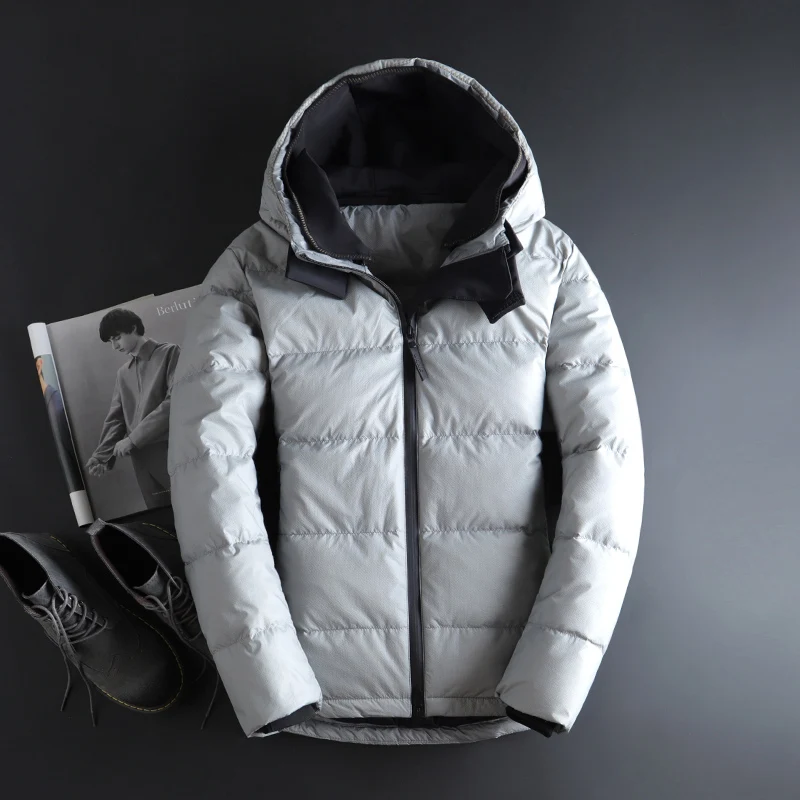 Winter New Mens Brand Down Jacket Fashion Casual Thick Hooded Warm White Duck Down Coat Male Clothes