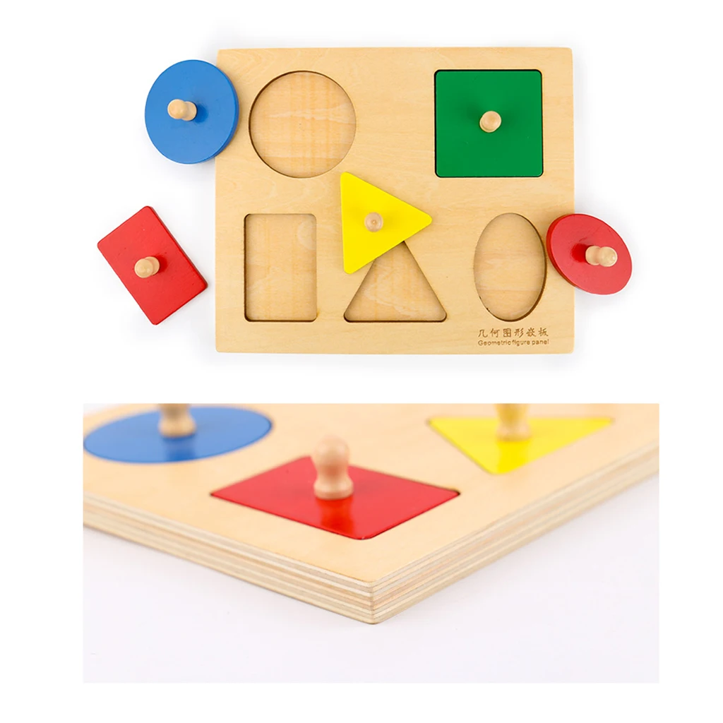 Montessori Wooden Geometry Blocks Inserting Board Jigsaw Puzzle Kids Educational Toy Xmas Gift - Square