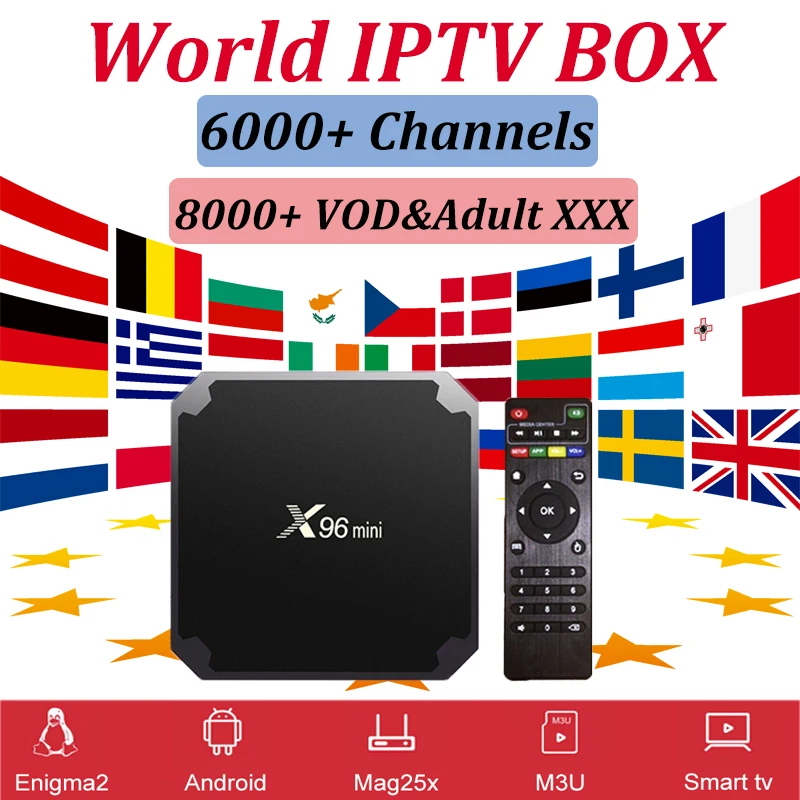 Мировое IPTV X96 Мини Android 7,1 smart tv Box 6000 Live 8000 VOD для взрослых Европа арабский французский США Испания немецкий Ip tv m3u телеприставка