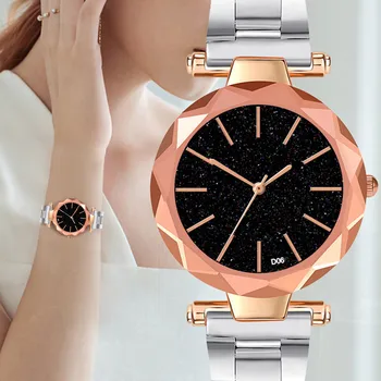 

Watches For Women Flower Glass Sleek Analog Starry Dial Ladies Wrist Watch Stainless Steel Belt Simple Female Clock Watch Reloj