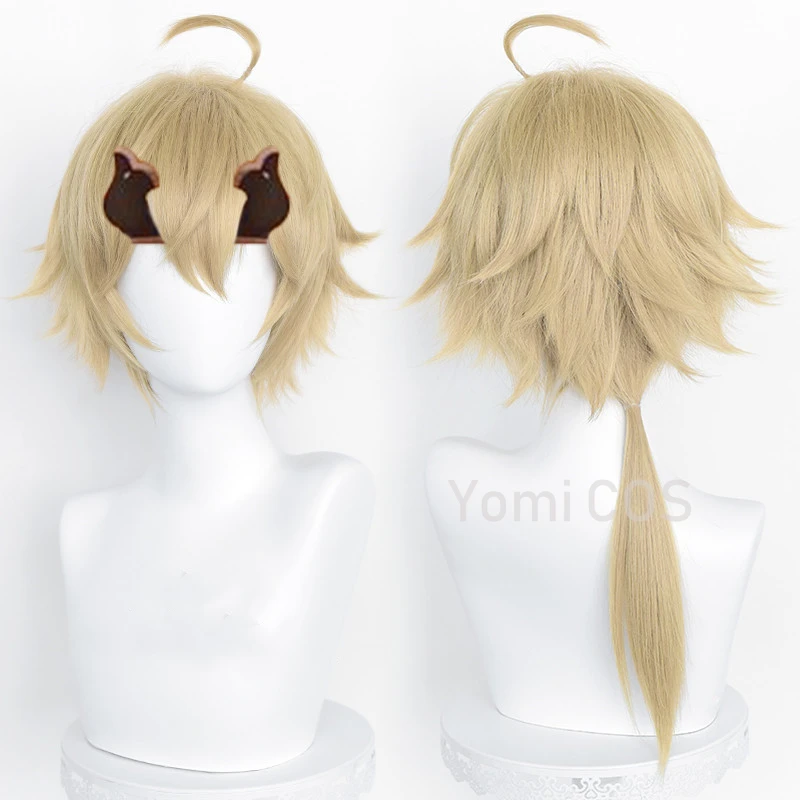 

Tohma Cosplay Wig Game Genshin Impact Tohma Light Brown Ponytail Hair Peluca Anime Halloween Party Carnival Role Play Wigs
