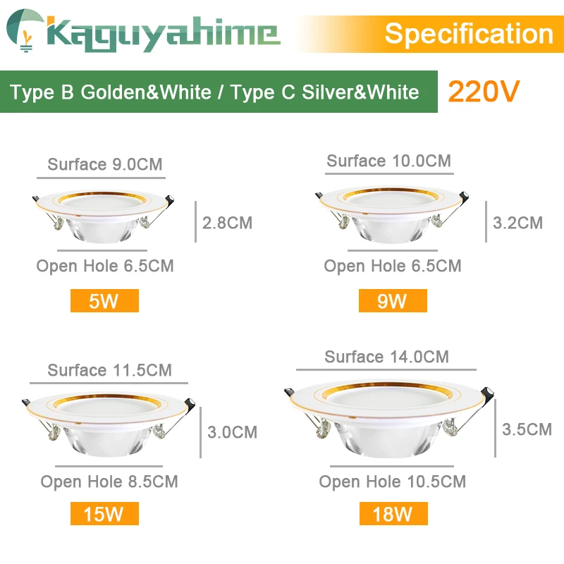 Kaguyahime светодиодный светильник 1pc / 4pcs 3W 5W 9W 15W 18W 220V круглые светодиодные лампы