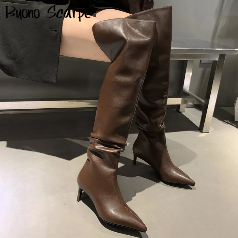 Hoge Hak Over De Knie Laarzen Vrouwen Lange Laarzen Lederen Dunne Hak Mode  Laarzen Partij Schoenen Dames Footwear Slip On mujer Booties|Over de knie  laarzen| - AliExpress