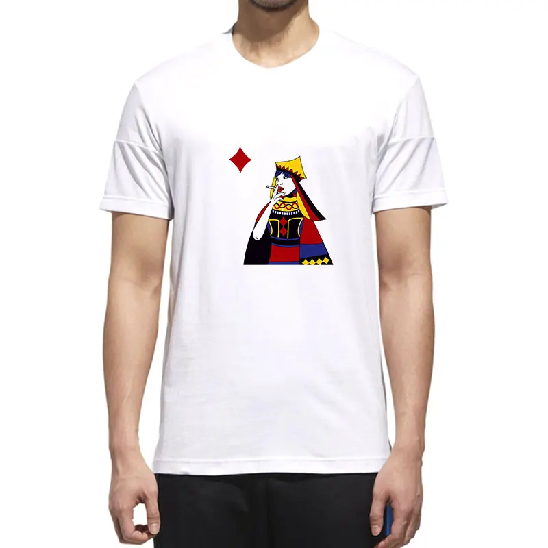 

MOUNTSHARP Funny Tshirt Men Cartoon Smoking Poker Print O-Neck Sweatshirt Harajuku Clothes Casual Short Sleeve Polyester Knitted