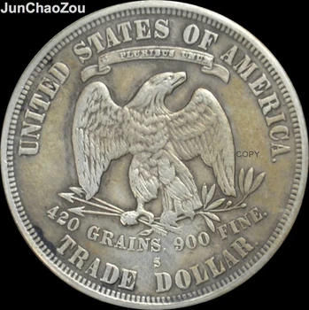 

United States 1877 S Seated Liberty Brass Silver Plated Trade Dollar Copy Coins