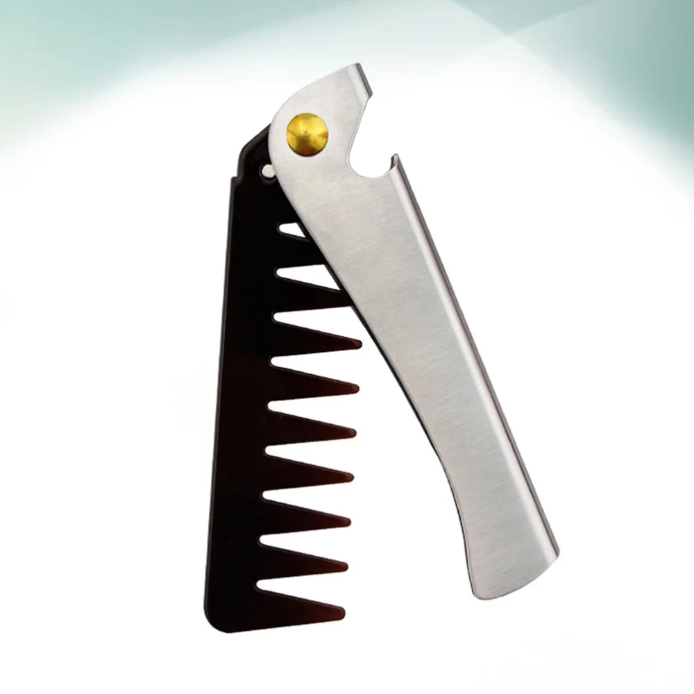 

1PC Stainless Steel Handle Comb Foldable Hair Comb Portable Pocket Comb Styling Comb for Husband Father Men (Narrow Tooth)